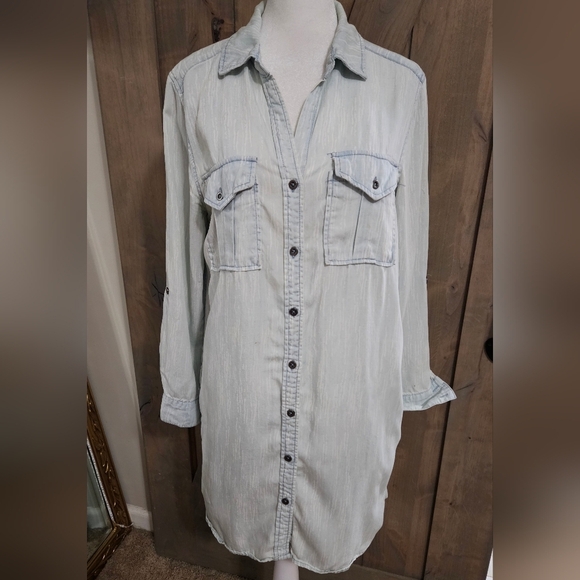 PHILOSOPHY Denim Tencel Button Down  Shirt Dress In Light Blue. Size Small - Picture 6 of 14